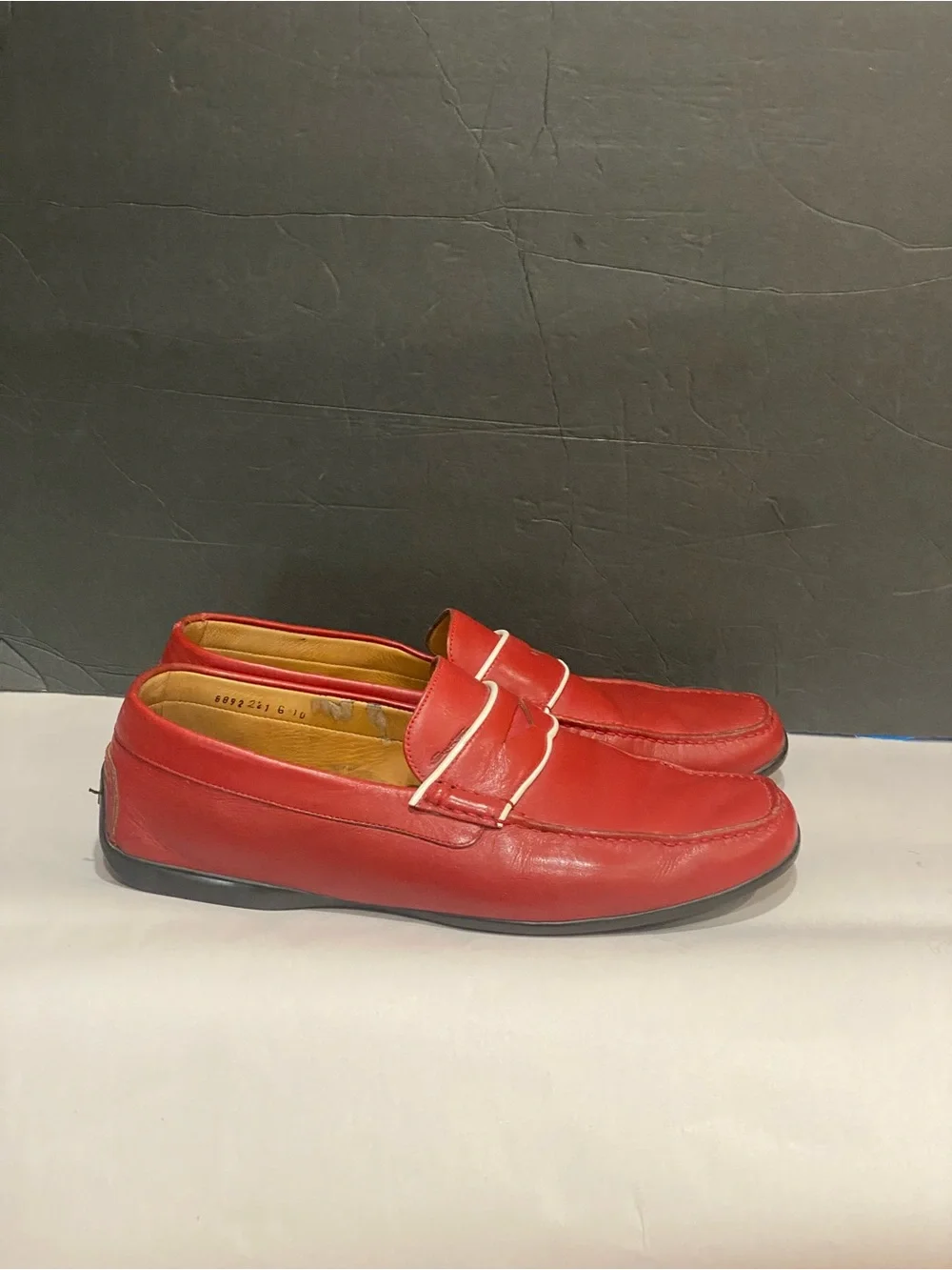Santino Men's Red Leather Penny Loafers – White Piping Accent Sz 10